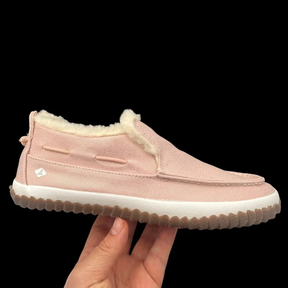 Sperry Youth Girls Moc-Sider Faux Fur Lined Winter Shoes Size 4 Blush Pink White